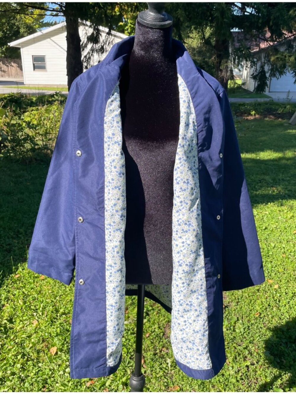 Vintage 90s Blair Light Jacket Oversized Womens M Floral Lined Navy Grandma Cott